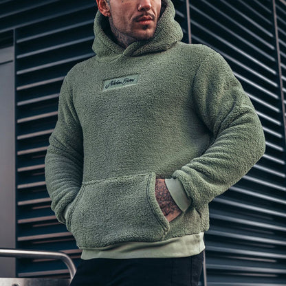 Sweat à capuche en peluche pour homme avec grande poche, tendance, manches longues, haut à capuche, vêtements solides