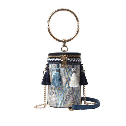 Sac à main de luxe pour femme, sac de créateur rétro tissé à plumes et pompon, sac à bandoulière - LUXARAH