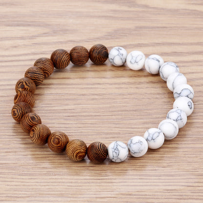 Bracelet en perles de bois naturel pour homme, noir et blanc - LUXARAH