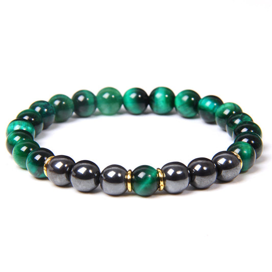 Bracelet en pierre biliaire noire œil de tigre, énergie et fitness, cadeau pour homme - LUXARAH