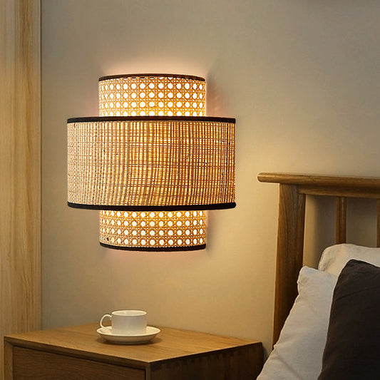 Lampe de chevet murale rétro en rotin pour chambre à coucher - LUXARAH