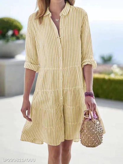 Robe chemise rayée à manches longues et boutons à revers - LUXARAH