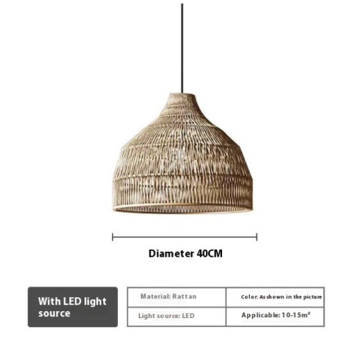 Lampe suspendue pastorale en corde de chanvre et rotin pour balcon et chambre à coucher