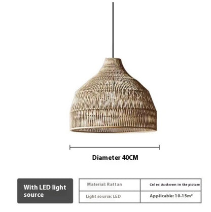 Lampe suspendue pastorale en corde de chanvre et rotin pour balcon et chambre à coucher
