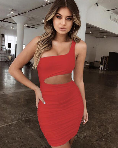 Robe courte moulante à une épaule, mini-robe sexy et ajourée - LUXARAH