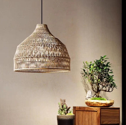 Lampe suspendue pastorale en corde de chanvre et rotin pour balcon et chambre à coucher
