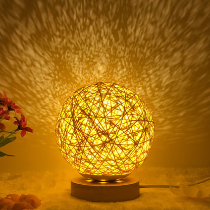 Lampe de table créative en lin, nouveauté et unique, LED intelligente, télécommande, boule en rotin - LUXARAH