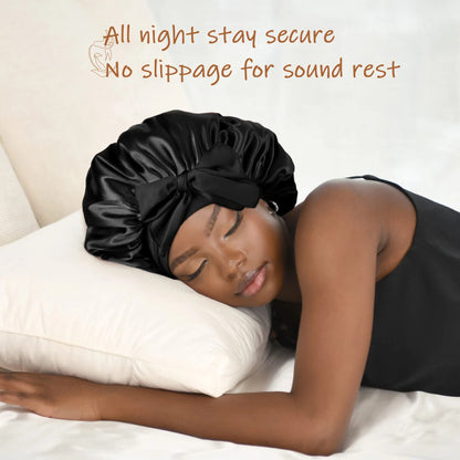 Bonnet en soie pour dormir, bonnet en satin, bonnet de nuit, écharpe pour cheveux bouclés avec lien à nouer