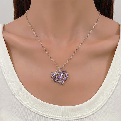 Collier papillon avec strass, pendentif en forme de cœur creux, chaîne de clavicule, pour la Saint-Valentin