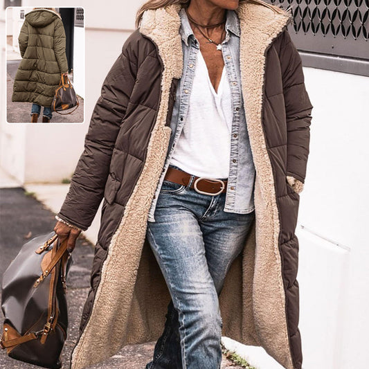 Manteau long à capuche de couleur unie, manches longues, double face, slim, élégant, cardigan, vêtements pour femmes