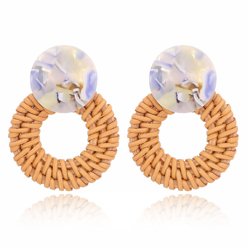 Boucles d'oreilles géométriques creuses en rotin, tissées à la main en bambou et rotin - LUXARAH