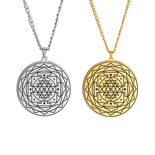 Collier pendentif fleur mandala en acier inoxydable, colliers à géométrie sacrée