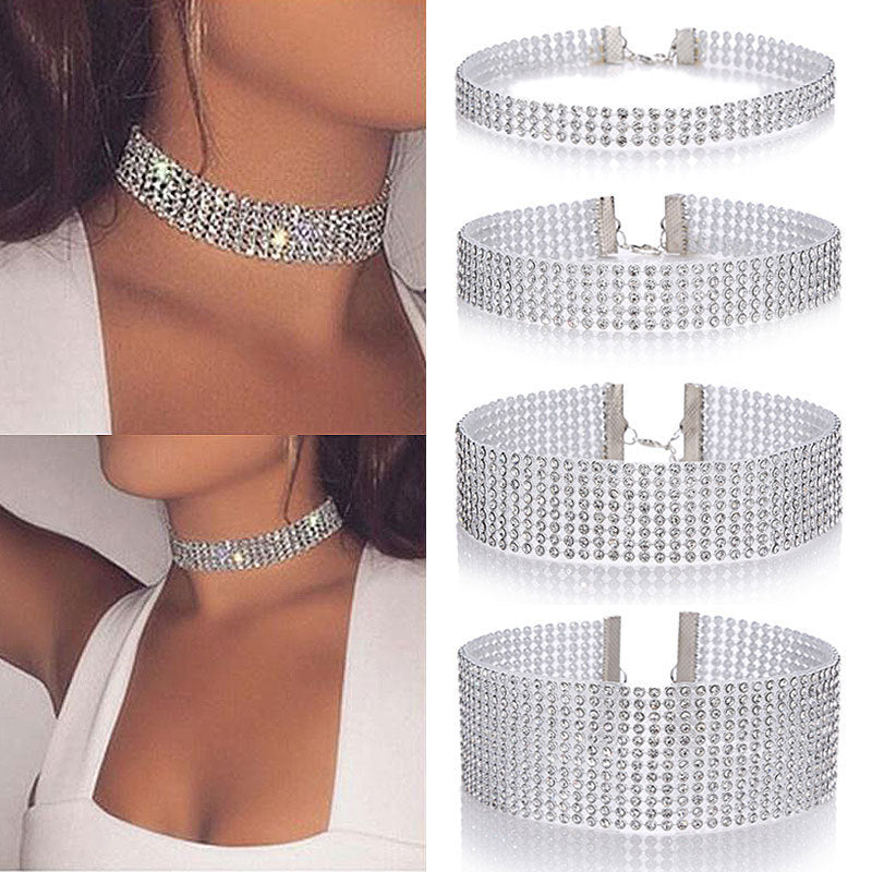Collier ras du cou tendance pour femme, entièrement en cristal et strass, bijou de mariage