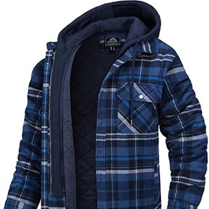 Manteau à capuche à carreaux pour homme, veste chaude d'hiver à boutons et fermeture éclair, mode décontractée, épaisse, rembourrée, manches longues, vêtements d'extérieur