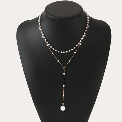 Collier double couche de perles jumelles
