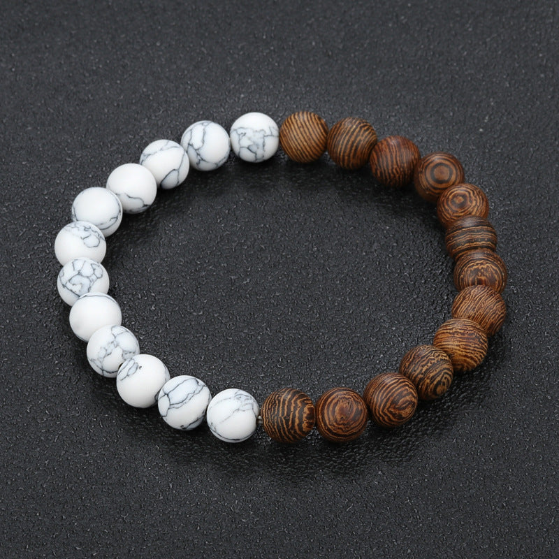 Bracelet en perles de bois naturel pour homme, noir et blanc - LUXARAH