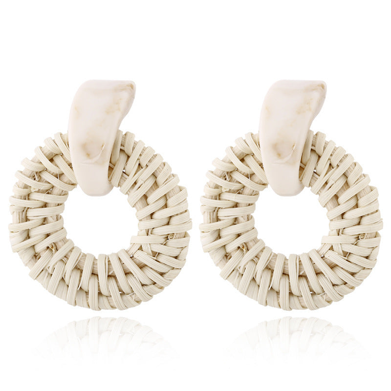 Boucles d'oreilles géométriques creuses en rotin, tissées à la main en bambou et rotin - LUXARAH