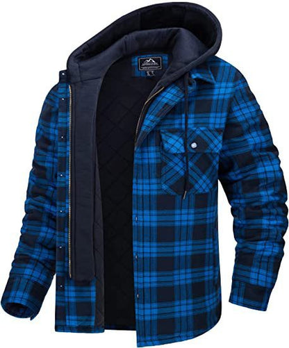 Manteau à capuche à carreaux pour homme, veste chaude d'hiver à boutons et fermeture éclair, mode décontractée, épaisse, rembourrée, manches longues, vêtements d'extérieur