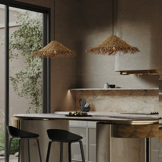 Lampe en rotin chapeau de paille pour chambre à coucher - LUXARAH