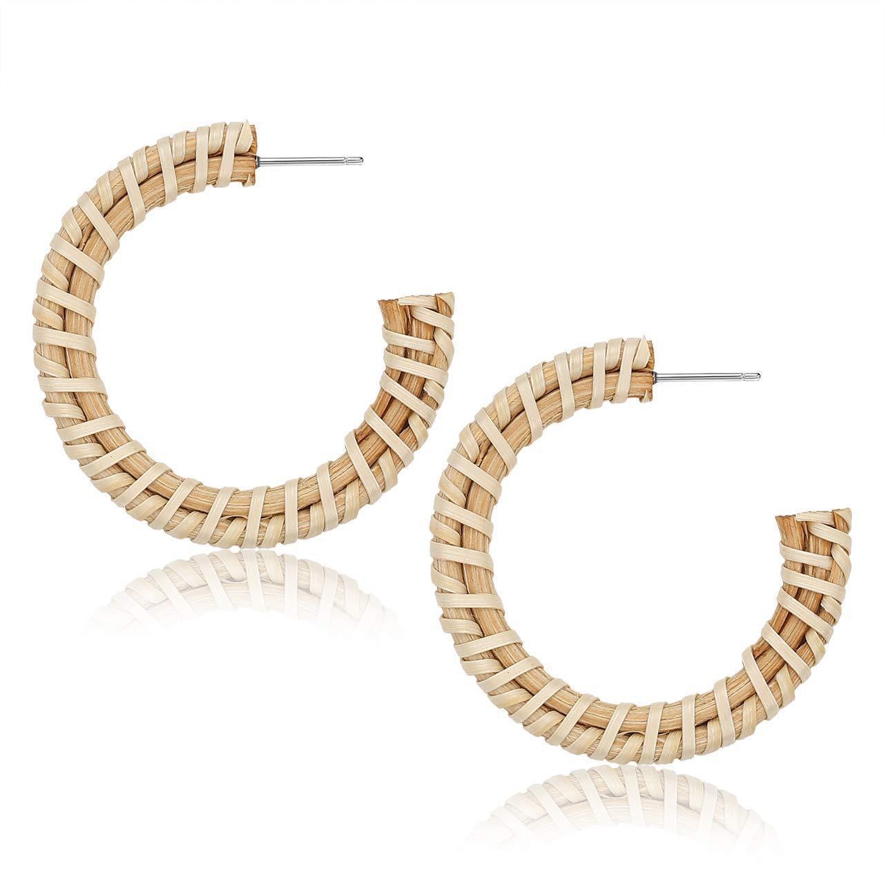 Boucles d'oreilles à pompons rétro en rotin tissé à la main - LUXARAH