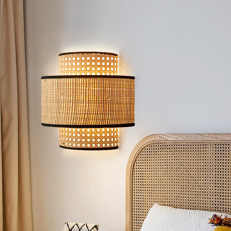 Lampe de chevet murale rétro en rotin pour chambre à coucher - LUXARAH