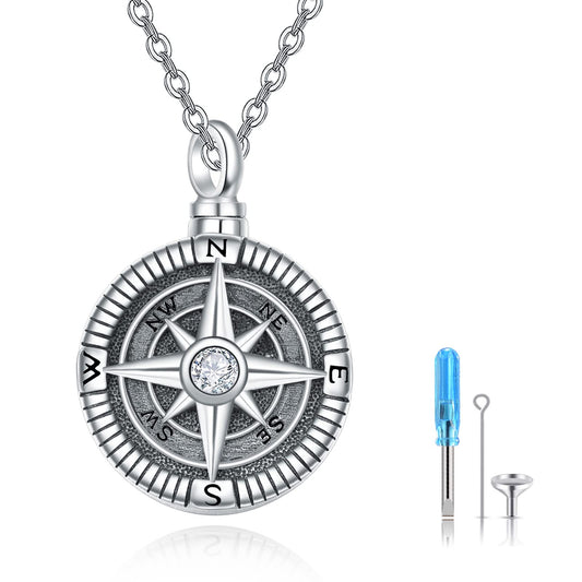 Colliers urnes en argent sterling 925 avec boussole et pendentif pour cendres