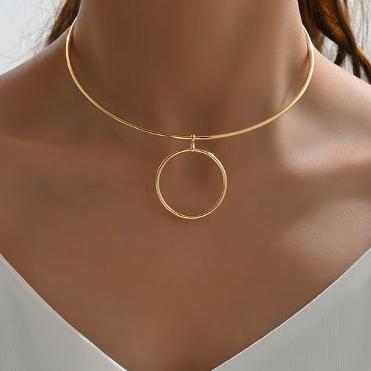 Collier ras du cou pour femme, grand cercle, pendentif géométrique en métal, colliers plastrons