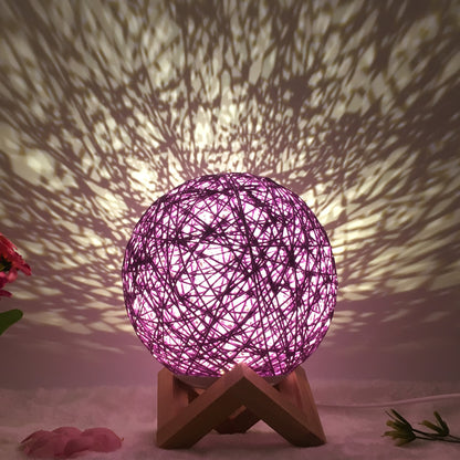 Lampe de table créative en lin, nouveauté et unique, LED intelligente, télécommande, boule en rotin - LUXARAH
