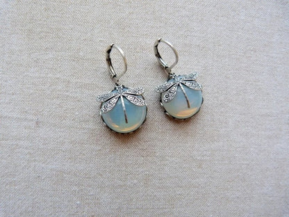 Boucles d'oreilles pendantes en forme de libellule vintage pour femme, bijou tendance, style bohème, chakra, pierre de lune bleue, bijou ethnique de mariage