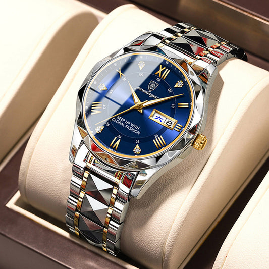 Montre à quartz lumineuse étanche pour homme avec double calendrier
