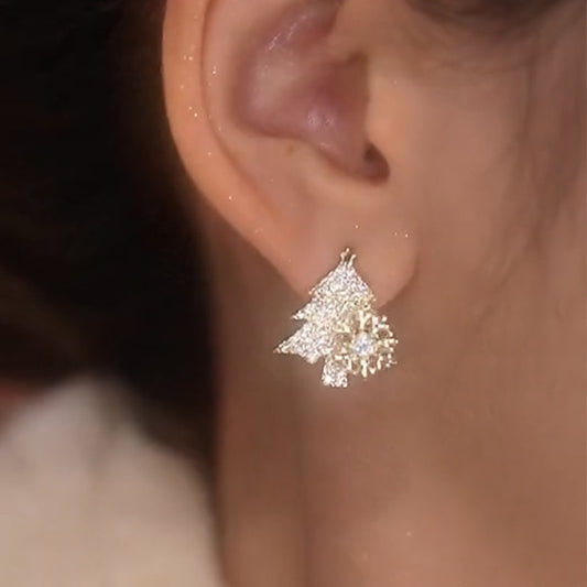Boucles d'oreilles rotatives en forme de sapin de Noël, strass brillants, flocons de neige, bijoux d'oreilles pour le Nouvel An, le festival de Noël, cadeaux pour l'automne et l'hiver