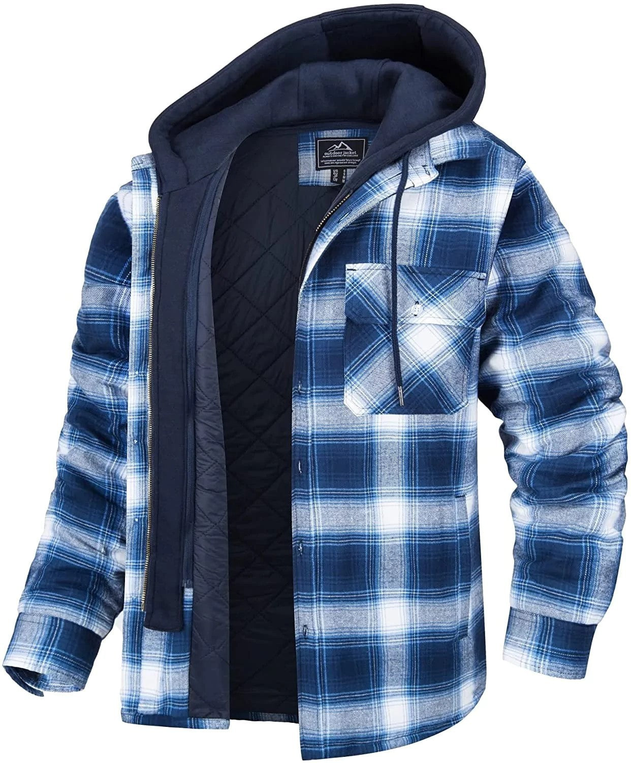Manteau à capuche à carreaux pour homme, veste chaude d'hiver à boutons et fermeture éclair, mode décontractée, épaisse, rembourrée, manches longues, vêtements d'extérieur