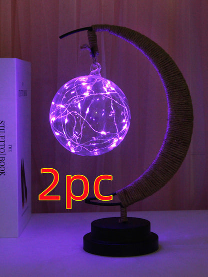 Lampe LED Étoiles, Lune, Veilleuse, Boule, Rotin, Noël