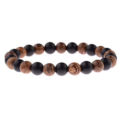 Bracelets croix en perles de bois naturel pour hommes, méditation en onyx - LUXARAH