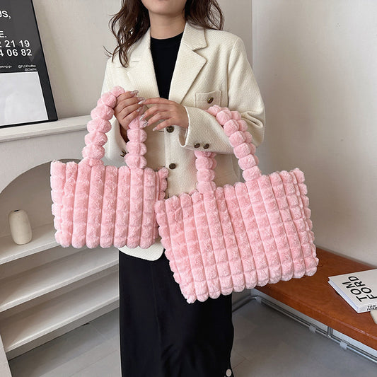 Sacs à main à carreaux, mode hiver, grande capacité, sac de shopping en peluche, style coréen, sacs fourre-tout de luxe personnalisés pour femmes
