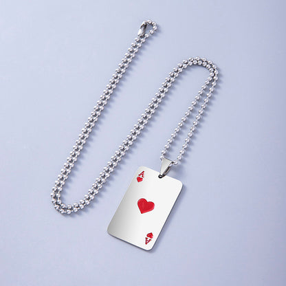 Hip Hop Ace of Hearts Poker Cards Stainless Steel Pendant Necklaces for Women Men