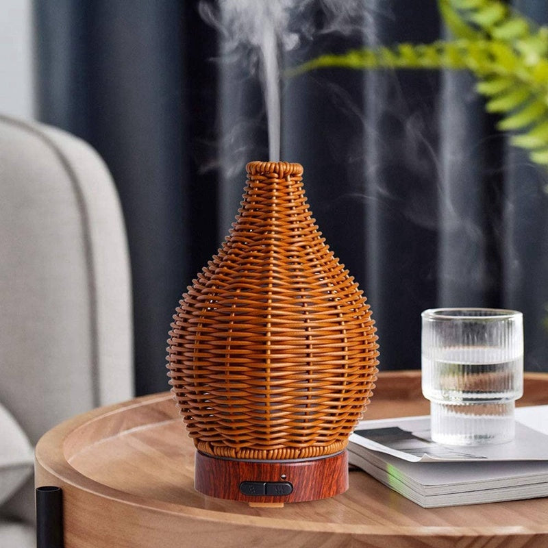 Lampe d'aromathérapie à atomisation d'huiles essentielles en rotin créatif - LUXARAH
