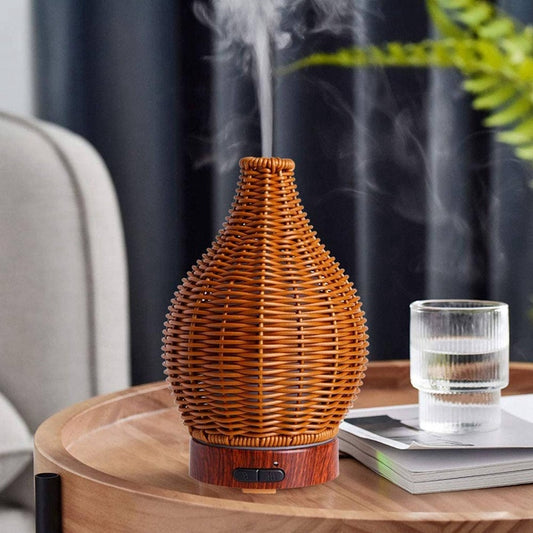 Lampe d'aromathérapie à atomisation d'huiles essentielles en rotin créatif - LUXARAH