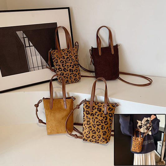 Sac bandoulière femme automne et hiver rétro imprimé léopard, nouveau polyvalent daim, sac téléphone