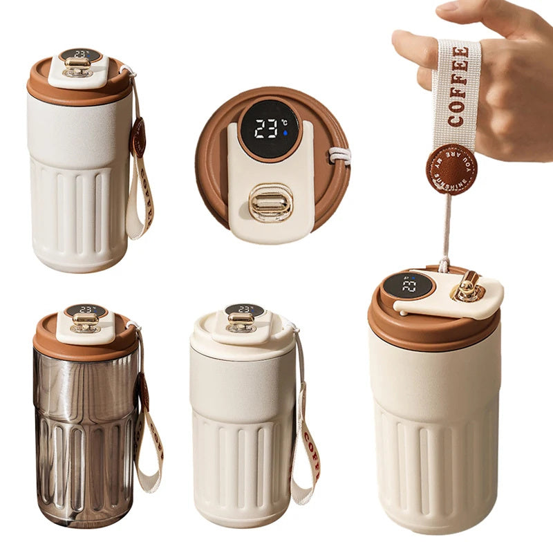 Bouteille isotherme numérique intelligente, tasse à café portable, bouteille d'eau en acier inoxydable, tasse isotherme pour voiture, garde le froid, bouteilles sous vide 450 ml