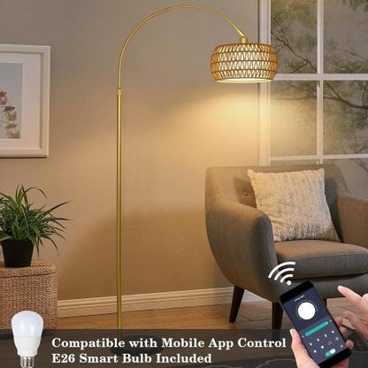 Lampadaire en rotin Simian, 3 niveaux de température réglables - LUXARAH