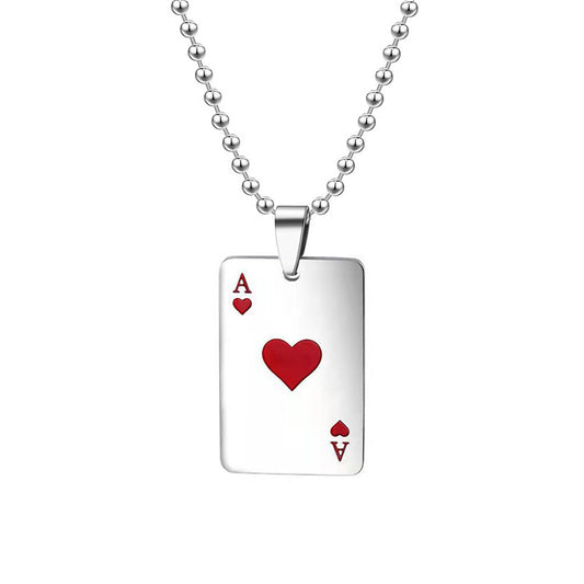 Hip Hop Ace of Hearts Poker Cards Stainless Steel Pendant Necklaces for Women Men