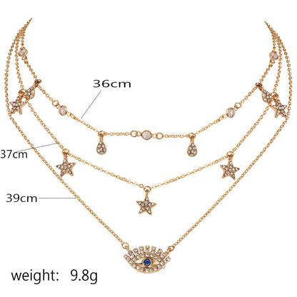 Collier multicouche Bls-miracle pour femmes, longue chaîne, pendentif œil turc, colliers tendance en cristal, étoile et gouttes d'eau