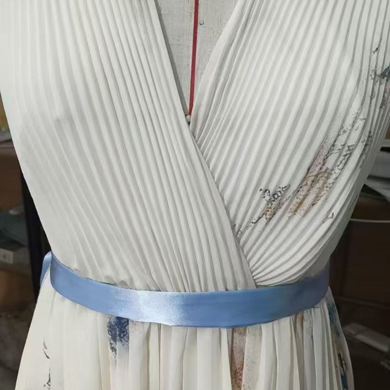 Robe longue sans manches à imprimé floral et col en V profond avec poches - Robe de plage fluide à ourlet volanté - LUXARAH