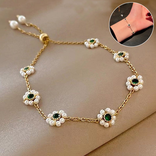 Bracelet à fleurs en perles, bracelet à chaîne réglable tendance et polyvalent