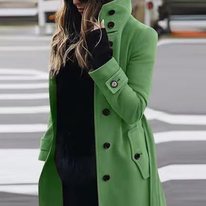 Manteau en Laine Femme - Design Élégant, Coupe Slim, Manches Longues, Col Montant