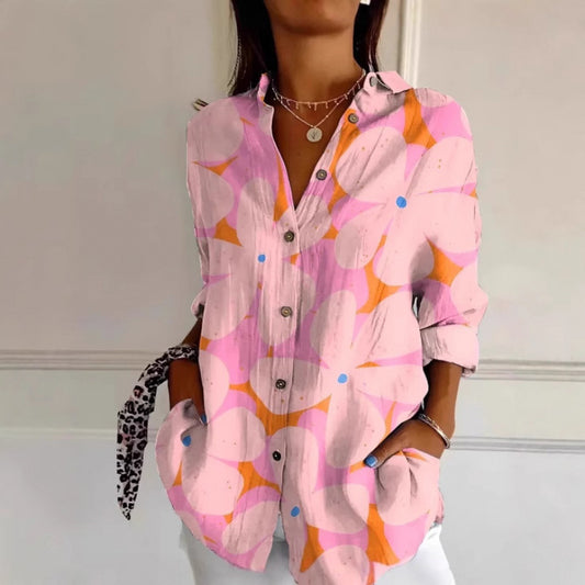 Chemise à manches longues à imprimé floral pour femme, haut boutonné décontracté - LUXARAH