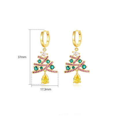 Boucles d'oreilles sapin de Noël avec strass colorés, tendance et brillantes, cadeau idéal pour femme