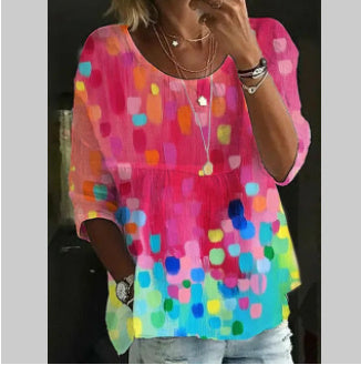T-shirt imprimé à manches évasées et col en V - LUXARAH