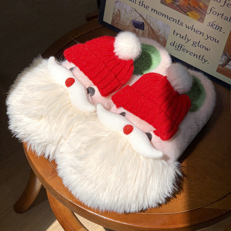 Chaussons de Noël, mignons pour la maison, motif Père Noël, chaussures d'hiver chaudes et antidérapantes en peluche pour femmes - LUXARAH